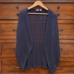 Cato Open Knit Cardigan Vest Womens Large Navy Blue Lightweight Sleeveless Boho